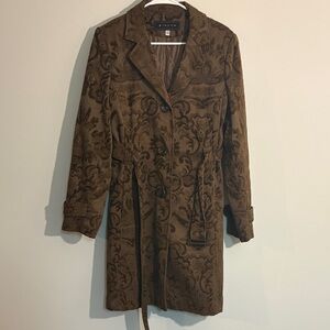 Giacca women’s Brown Patterned Trench Coat size medium elegant classic vintage